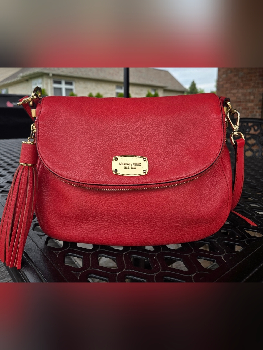 Michael Kors Leather Crossbody Coral/Salmon Tassel Bag Gold Hardware